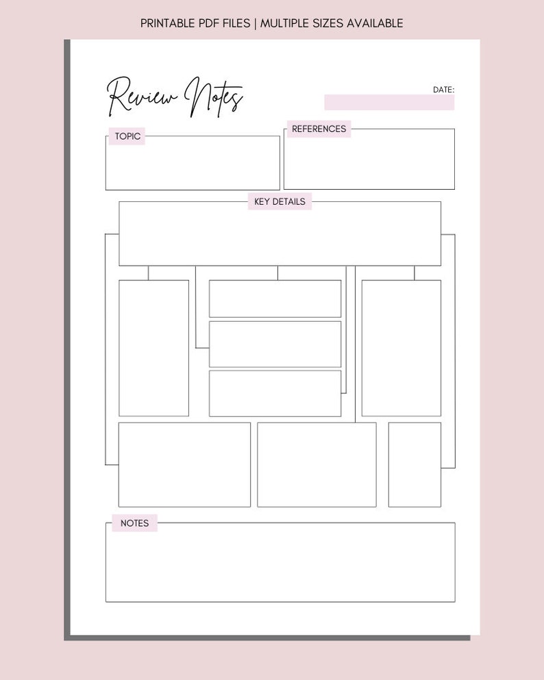 Topic Notes Template Printable Lecture Notes Template: School & College Planner (A4 A5 ...
