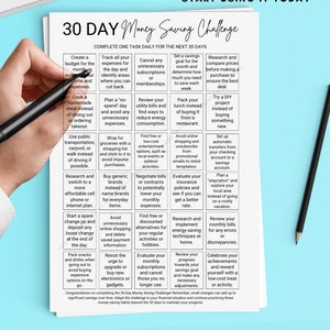30 Day Money Saving Challenge Printable, 30 Day Money Challenge ...