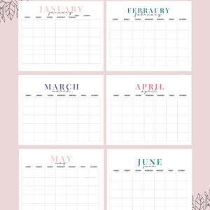 BLANK Monthly Calendar Landscape, Printable Calendar, Year Calendar ...