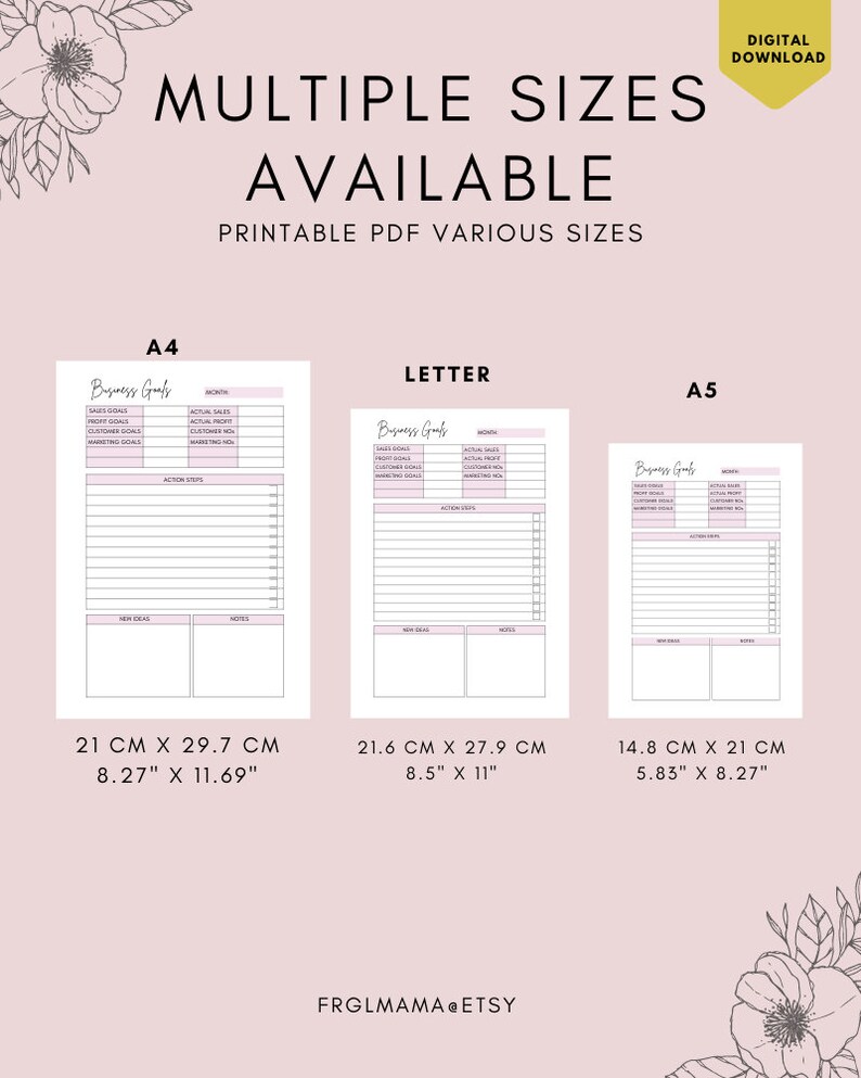 Monthly Business Goals Printable: Small Business Goal Worksheet (A4 A5 PDF) image 7