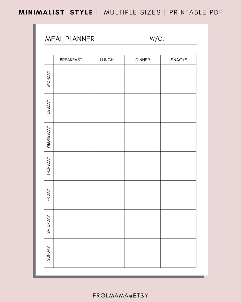 Weekly Meal Planner Grocery List Printable Weekly Menu - Etsy UK