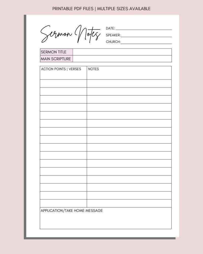 Printable Sermon Notes Template: Christian Planner, Bible Study (PDF ...