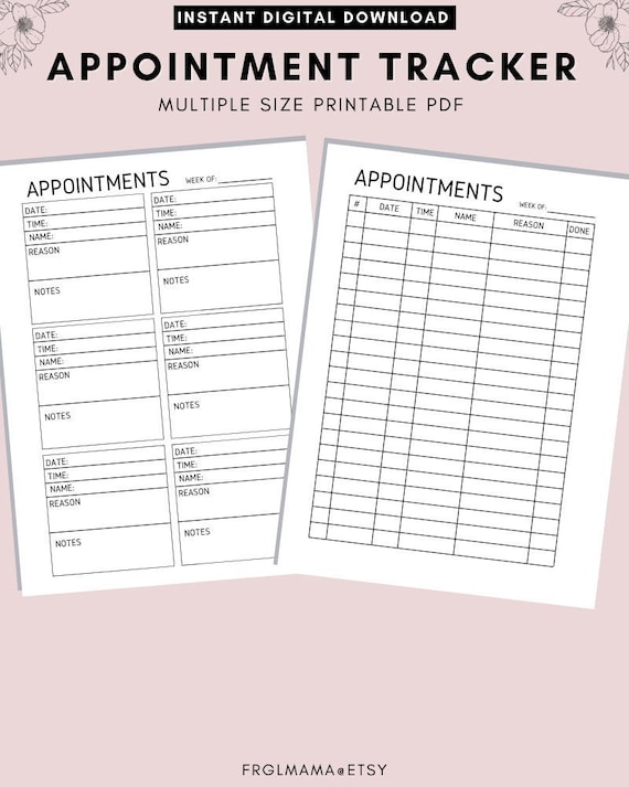 Appointment Tracker Printable: Meeting Schedule PDF (A4, A5, Letter)