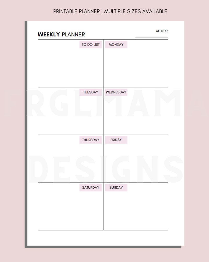 Weekly Planner Printable: Undated A4 A5 US Letter (PDF Download) - Etsy