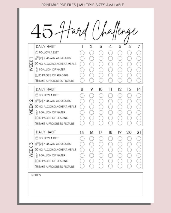 45 Hard Challenge Tracker Bundle, Modified Challenge Tracker