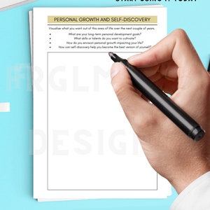 May include: A printable worksheet with the title "Personal Growth and Self-Discovery" with a list of questions to help with self-reflection. The worksheet is on a white background with black text.