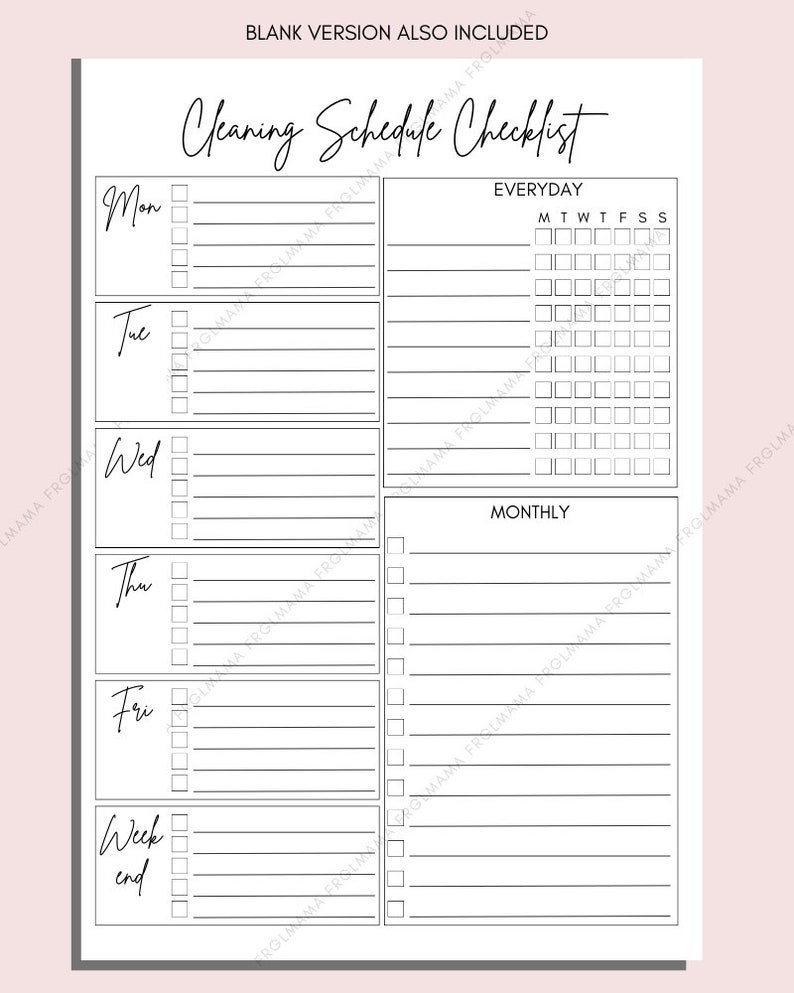 Weekly Cleaning Schedule Printable: Rainbow Style Checklist (A4 A5 PDF ...