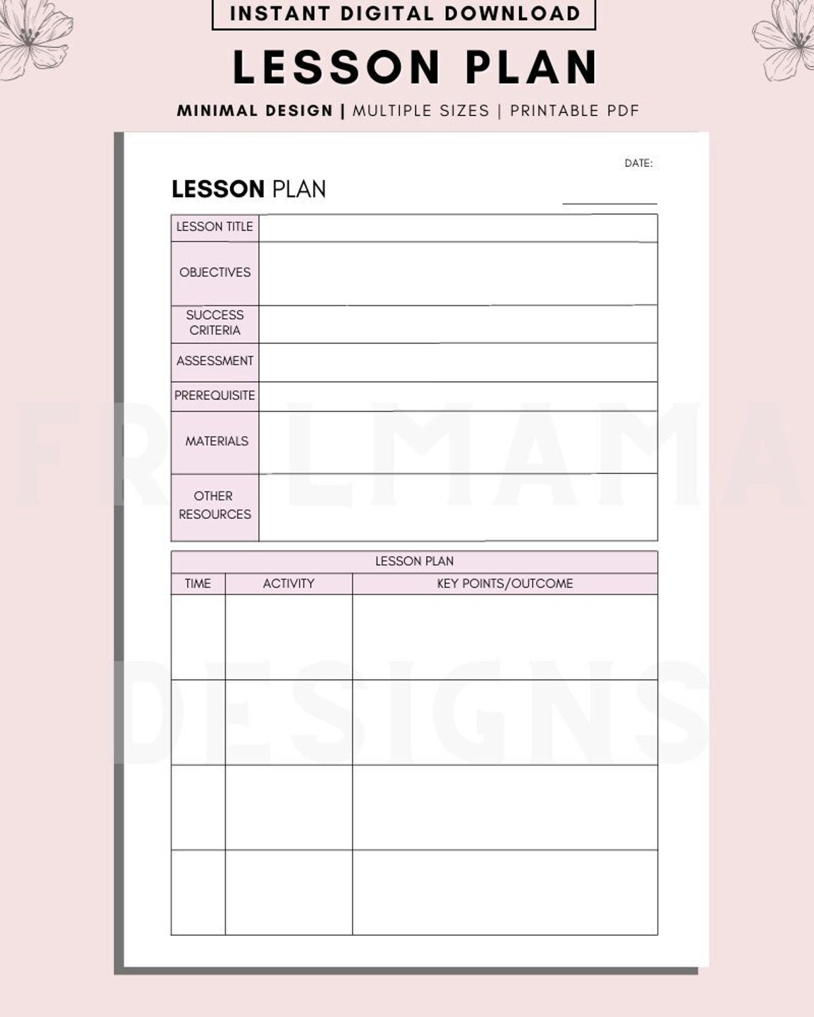One Page Lesson Plan Template: Printable Teacher Planner (PDF Download ...
