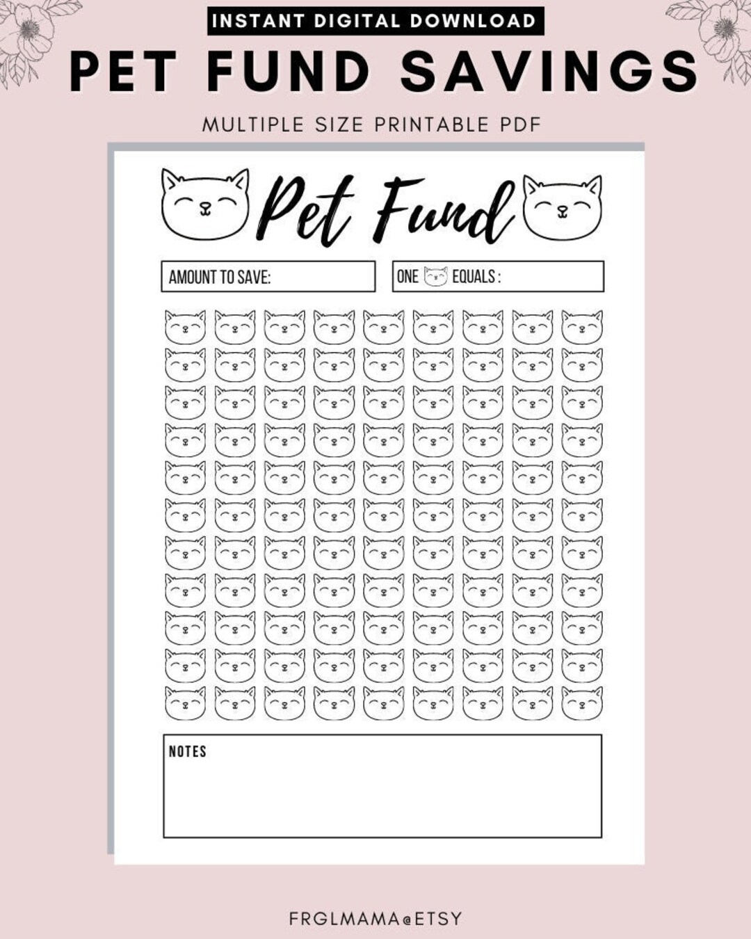 Pet Fund Savings Tracker Saving for Cat Savings Tracker Etsy