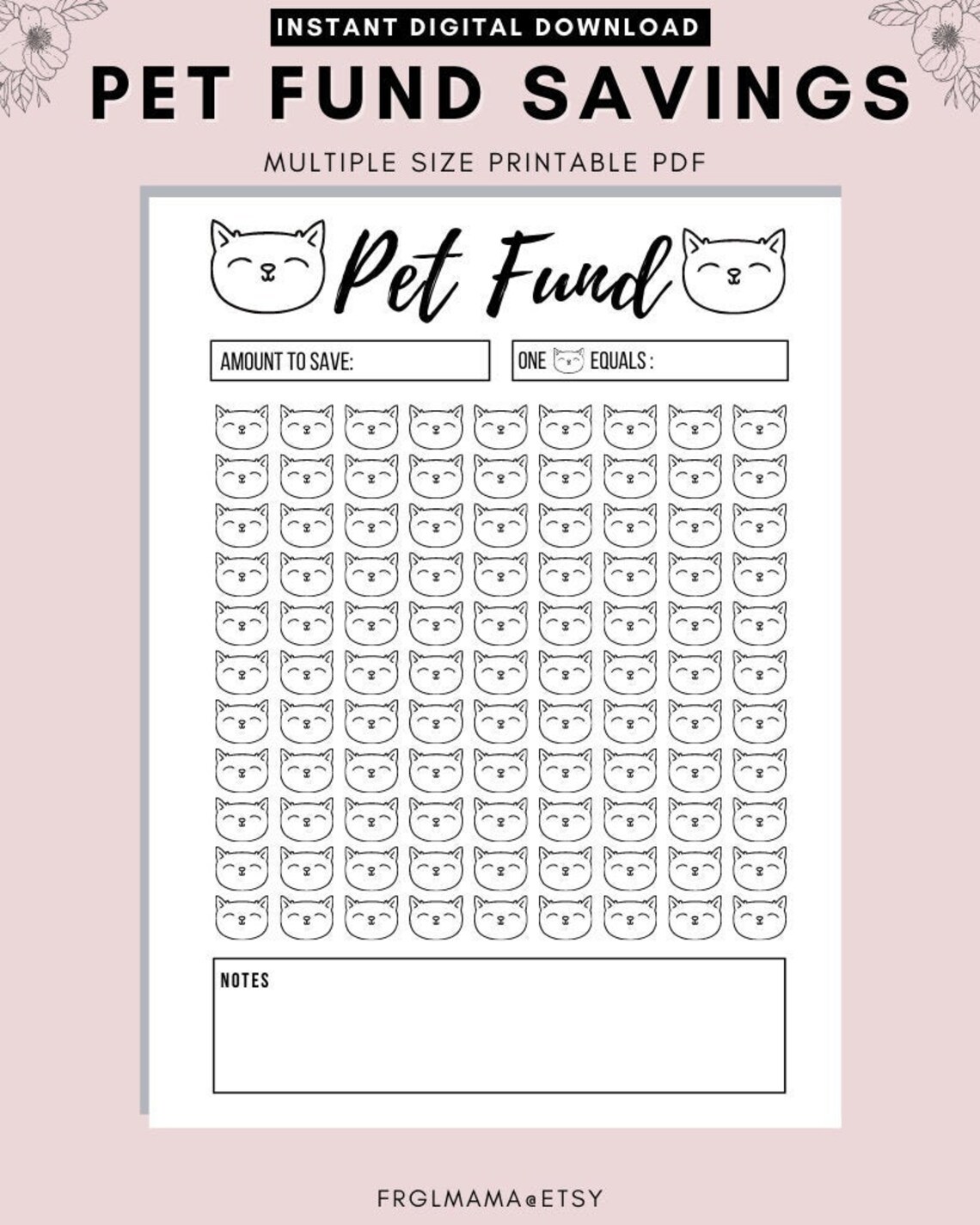 Pet Fund Savings Tracker Saving For Cat Savings Tracker  Etsy