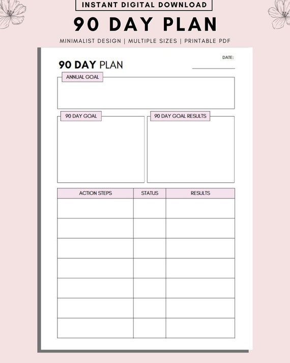 90 Day Plan Template, 90 Day Printable Planner, Countdown Calendar, Fitness  Journal, Self Improvement, Weight Loss Challenge - Etsy