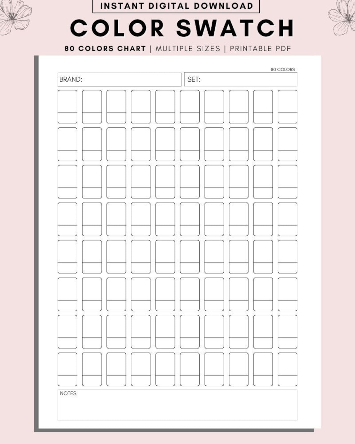 Printable Color Swatch Chart: DIY Marker & Paint Swatches (PDF) - Etsy