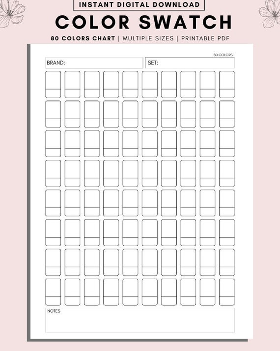 Printable Color Swatch, Color Swatch Chart, Color Swatch Template, DIY Color  Swatch Marker, Swatches, Paint Swatches, Colored Pencil Swatch 