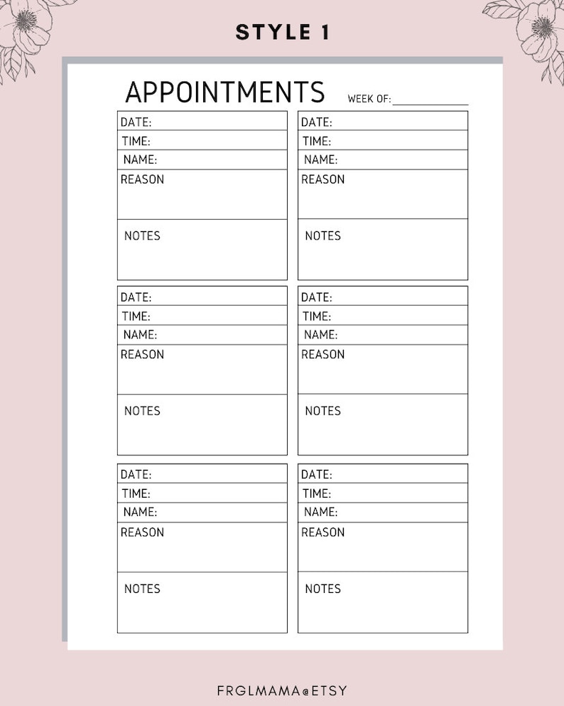 Appointment Tracker Printable Appointment Reminder Meeting - Etsy