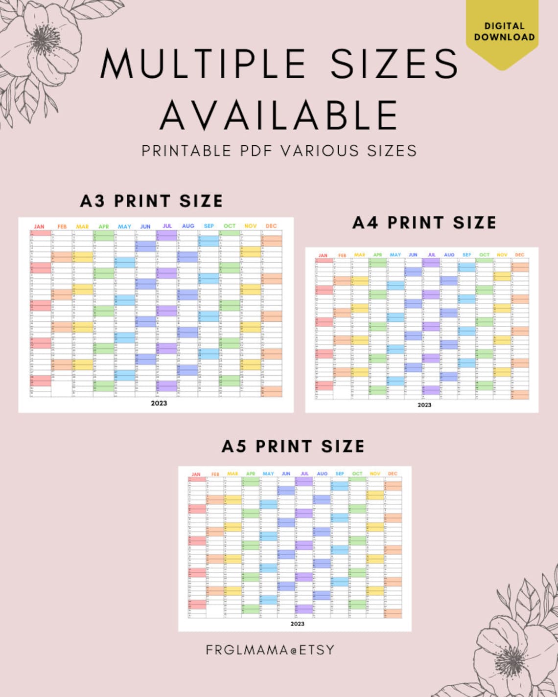 2023 Year Planner Yearly Planner on 1 Page Landscape Etsy UK