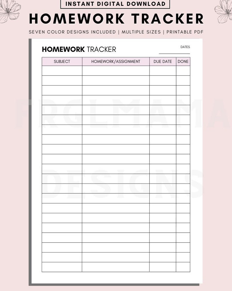 Printable Weekly Assignment Tracker: Homework & Assessment List (A4, A5 ...
