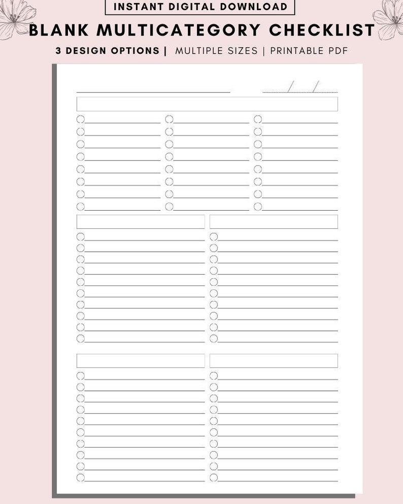Checklist Rows Blank Checklist Printable: Minimalist Daily & Weekly Planner (PDF ...