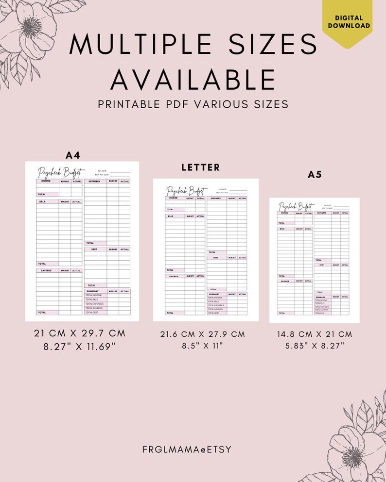 Paycheck Budget Overview Template Printable Paycheck Budget Etsy