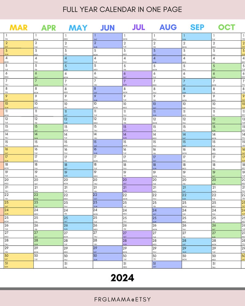 Volledige jaarkalender 2024, 2024 maandelijkse planner, 2024 Rainbow jaarkalender, kalender afdrukbaar, 2024 muurplanner, muurkalender 2024, afbeelding 3