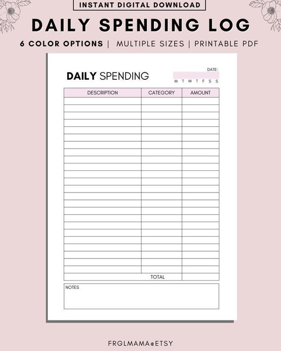 Daily Spending Tracker Spending Tracker Expense Tracker Etsy