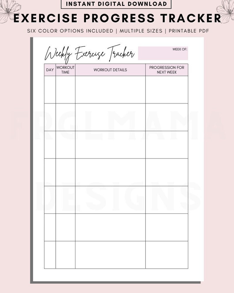 Exercise Weekly Timer Weekly Exercise Tracker Printable: Workout Planner (digital Download ...
