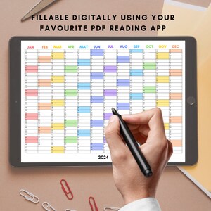 2024 Large Colour Wall Planner, Printable Year Planner, Rainbow Colours ...