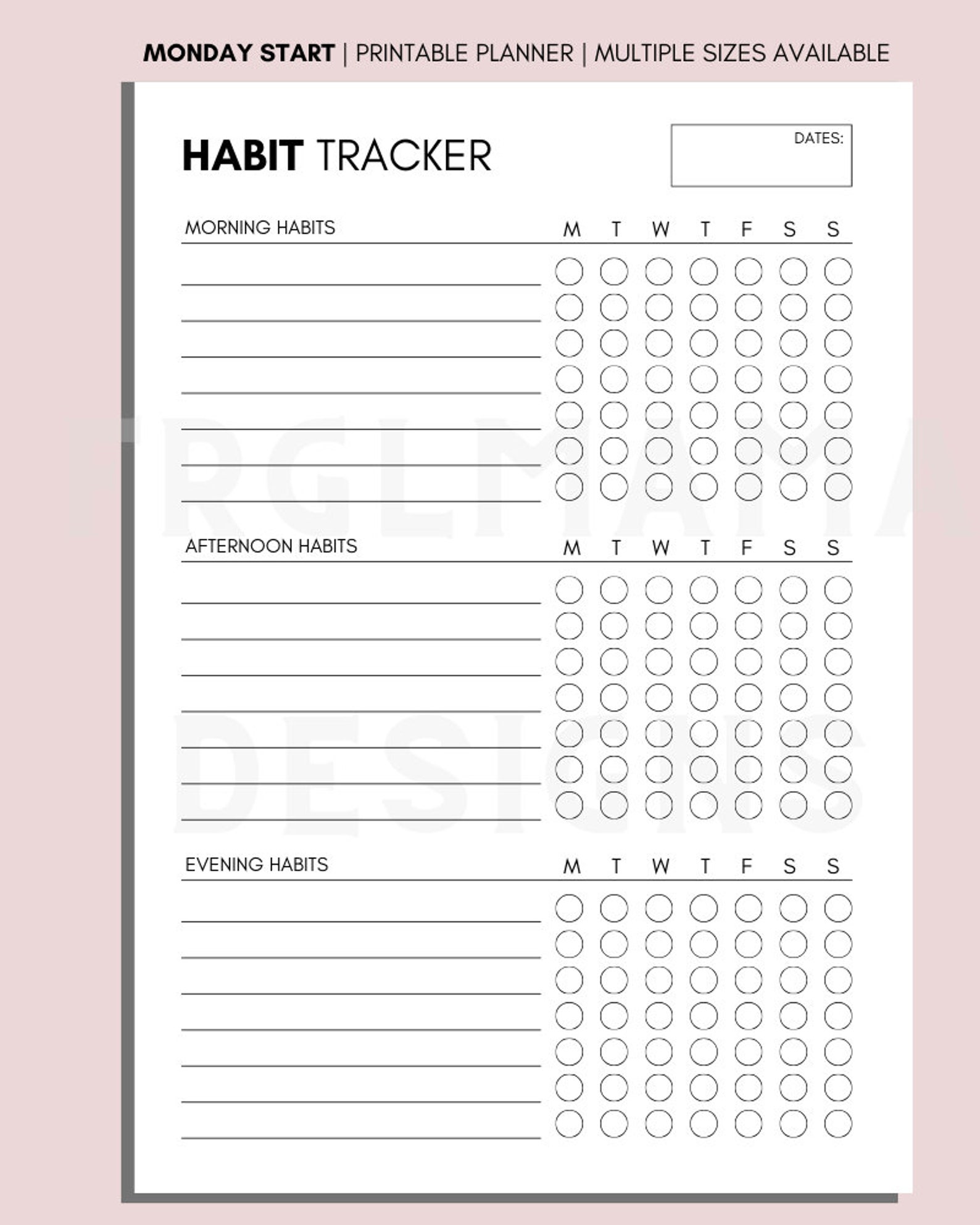 Daily Habit Tracker Printable: Routine Checklist (A4/A5/US Letter PDF ...