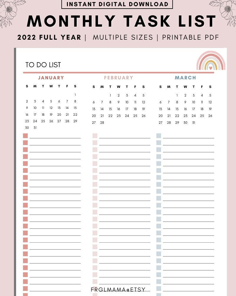 Printable Monthly Task Sheet Task Checklist to Do List - Etsy