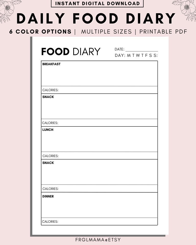 Daily Food Diary Printable Minimalist Daily Calorie Tracker | Etsy