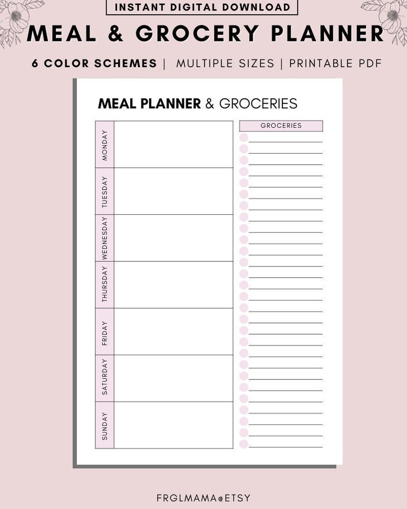 Meal Planner and Groceries Planner, Weekly Menu Planner, Meal Prep, Health Planner, Grocery List Printable, Fitness Planner, A4 Letter PDF image 1