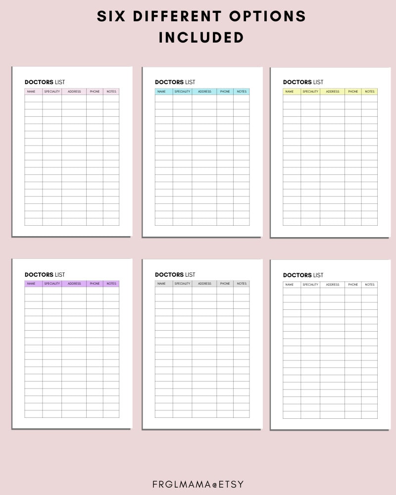 Doctor Printable Doctors Contact List Doctor Info Printable | Etsy