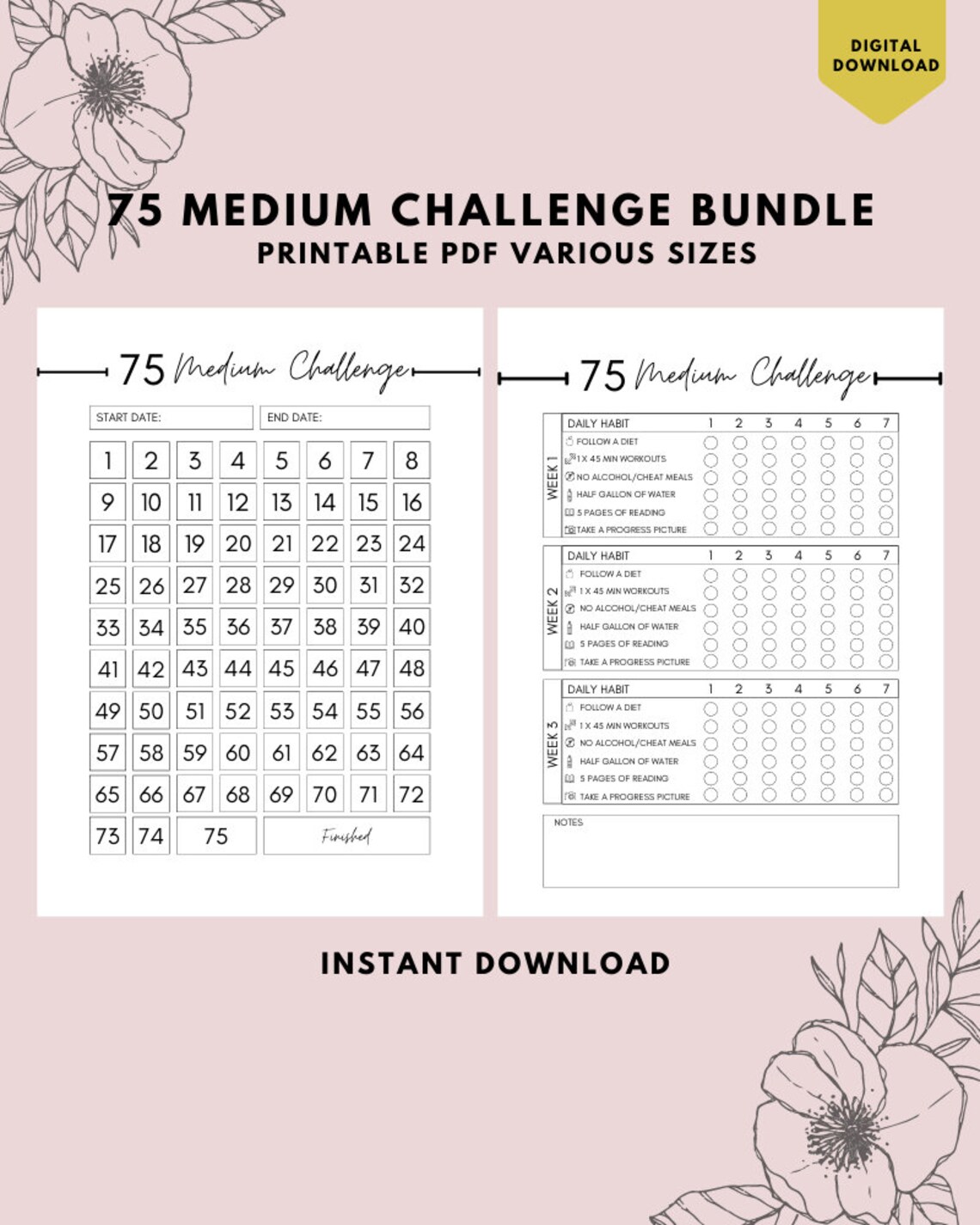 75 Day Medium Challenge Printable Free