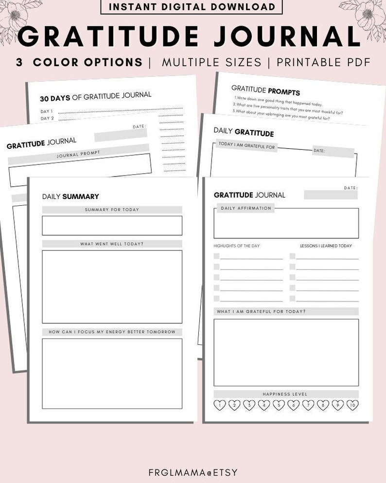 Daily Gratitude Journal Printable: A4 A5 Letter PDF (digital Download ...