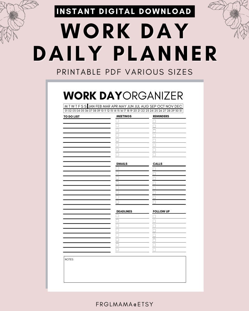 bus Goneryl skolde Work Checklist Template Work Day Organizer Planner Page Work - Etsy