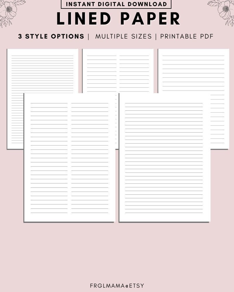 pdf lined paper etsy