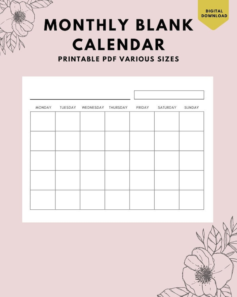 Monthly Calendar Landscape Printable Calendar Year Calendar | Etsy