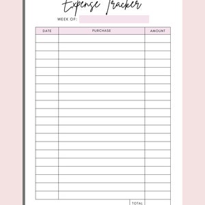 Weekly Expense Tracker Printable | Expense Tracker | Purchase Checklist ...