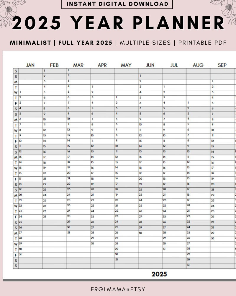 Full Year Calendar 2025, 2025 Monthly Planner, 2025 Rainbow Yearly Calendar, Calendar Printable, 2025 Wall Planner, Wall Calendar 2025, - Etsy free-printable-2025-pink-calendar-templates-the-incremental-mama