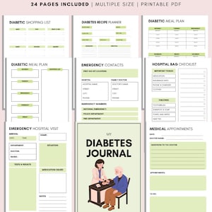 Tracciatore giornaliero stampabile del diario alimentare del diabete, registro della glicemia, pianificatore alimentare per diabetici, tracciatore del diabete, tracciatore dei pasti, diario del diabete