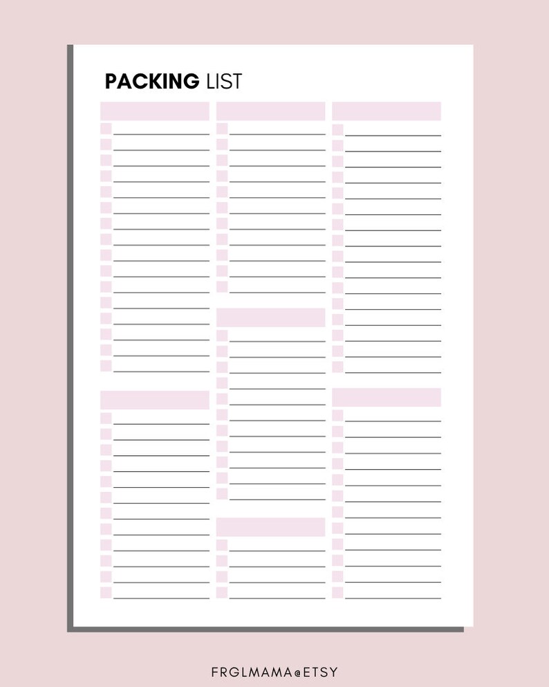 Blank Vacation Packing List Printable Packing List Template - Etsy