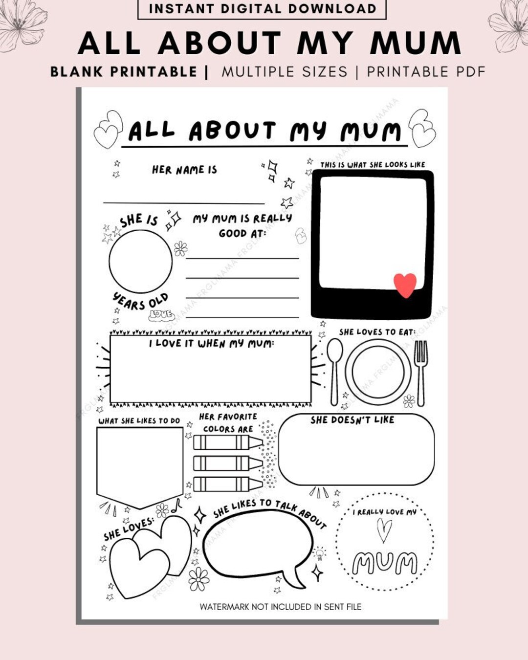 Mother #39 s Day Fill in the Blank Printable All About My Mum Printable Mother #39 s Day Fill in the Blank Printable All About My Mum Printable