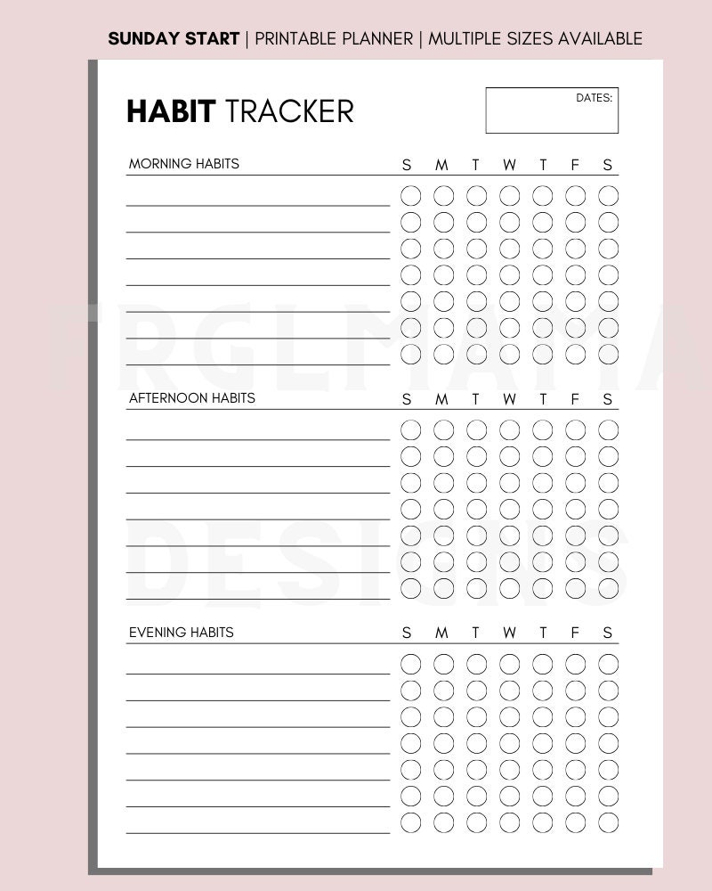 Daily Habit Tracker Printable: Routine Checklist (A4/A5/US Letter PDF ...