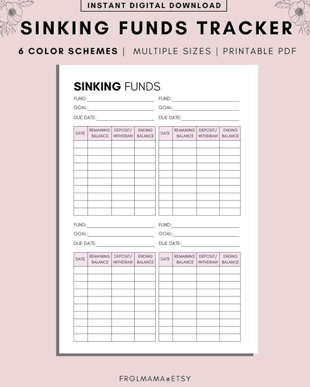 Sinking Funds Tracker, Savings Tracker Printable, Savings Challenge ...