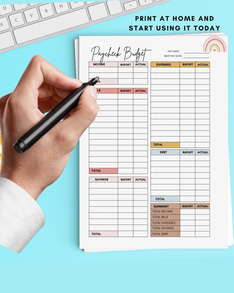 Paycheck Budget Overview Template Printable Paycheck Budget Etsy UK