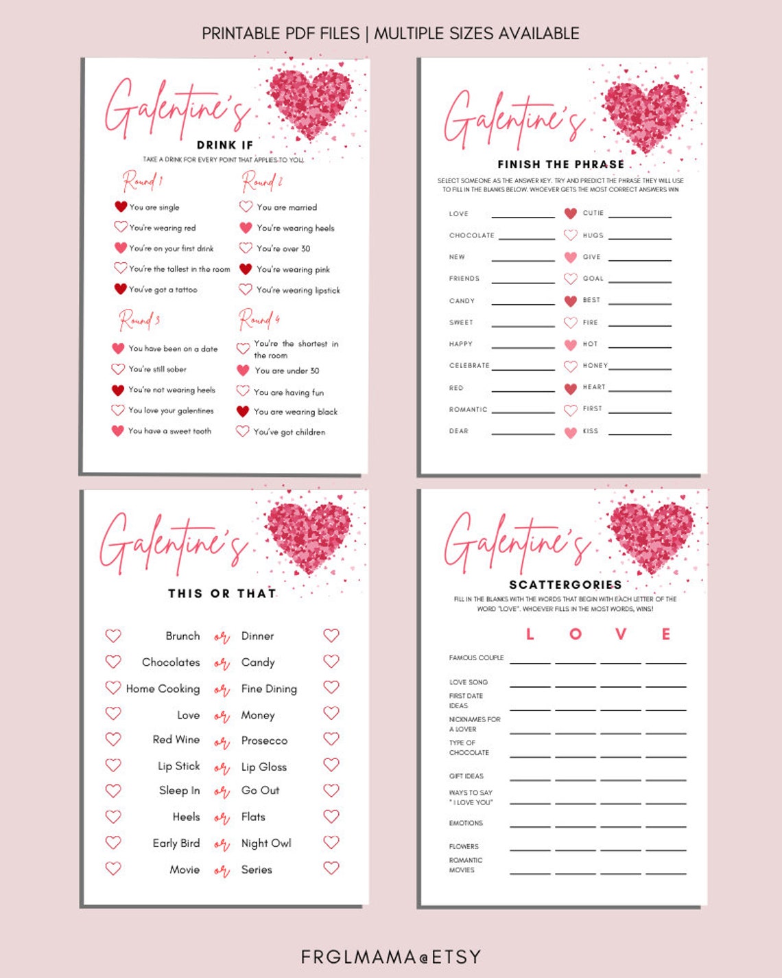 Galentine's Day Games 8 Printable Games for Kids and | Etsy