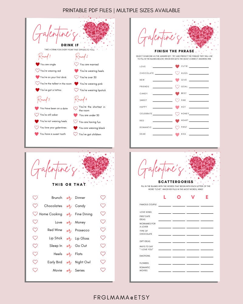 Galentine's Day Games 8 Printable Games for Kids and | Etsy