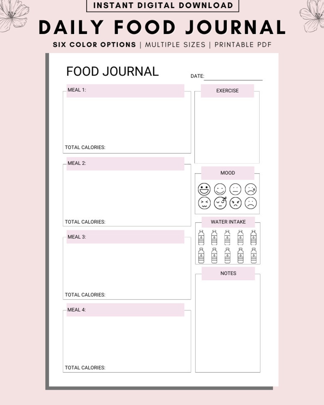 Daily Food Journal Printable Daily Food Journal Daily Food - Etsy
