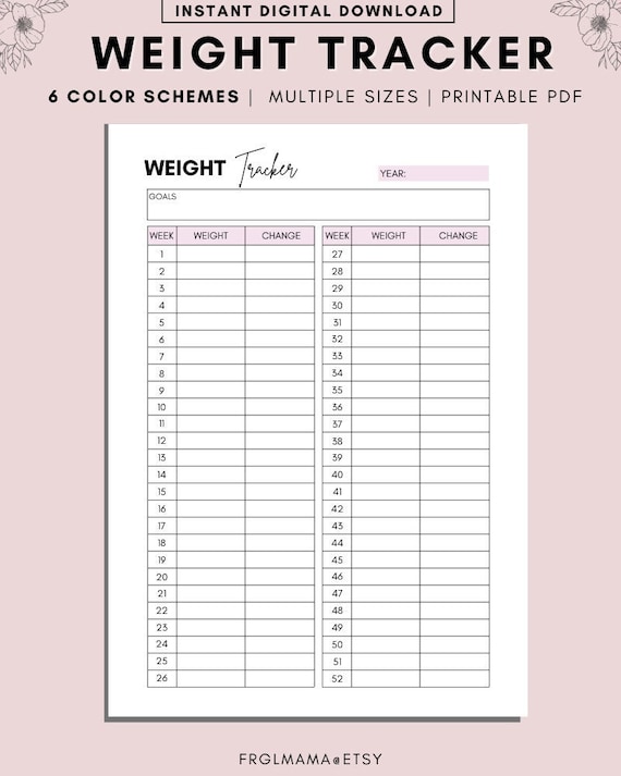 Printable weight tracker weight loss tracker weight loss etsy