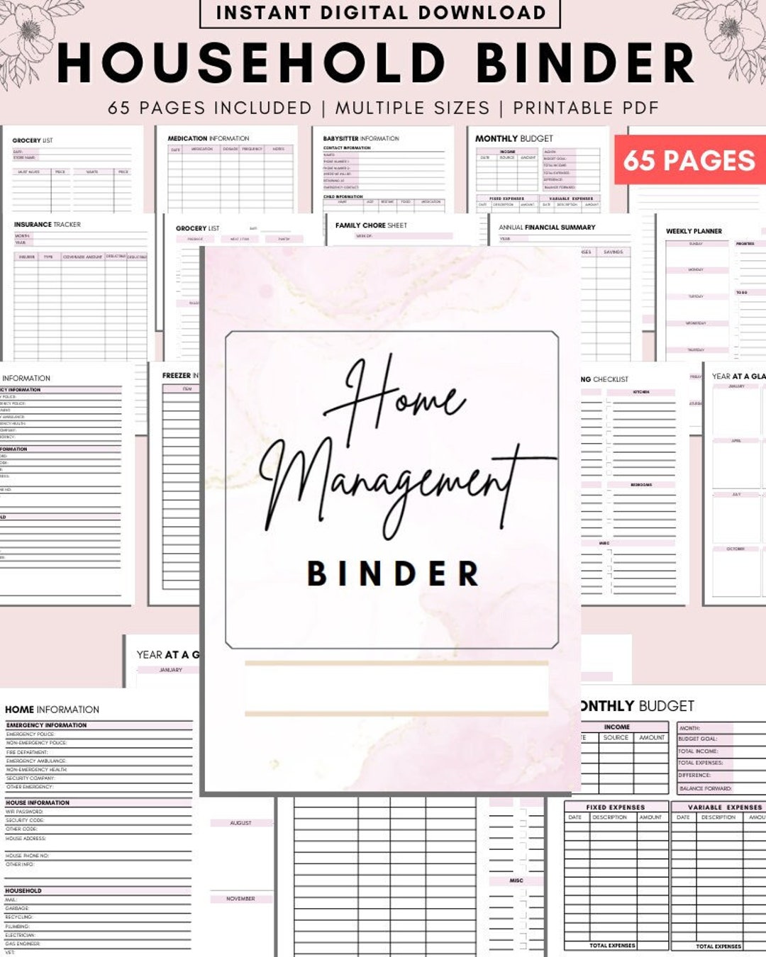 Home Management Binder Printable: Household Planner (A4 A5 Letter ...