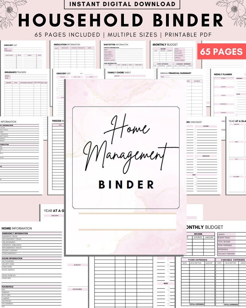 Home Management Binder Printable: Household Planner (A4 A5 Letter ...